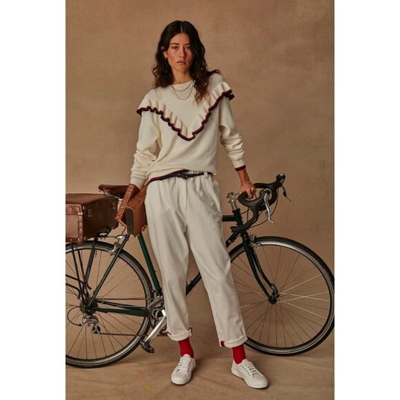 The Upside Colombia Boo frill knit long sleeve white sweater w/blue & red stripe - Picture 1 of 11